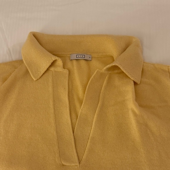 AYR Yellow CASHMERE Johnny Collar sweater  women’s Medium EXCELLENT condition - Picture 4 of 7
